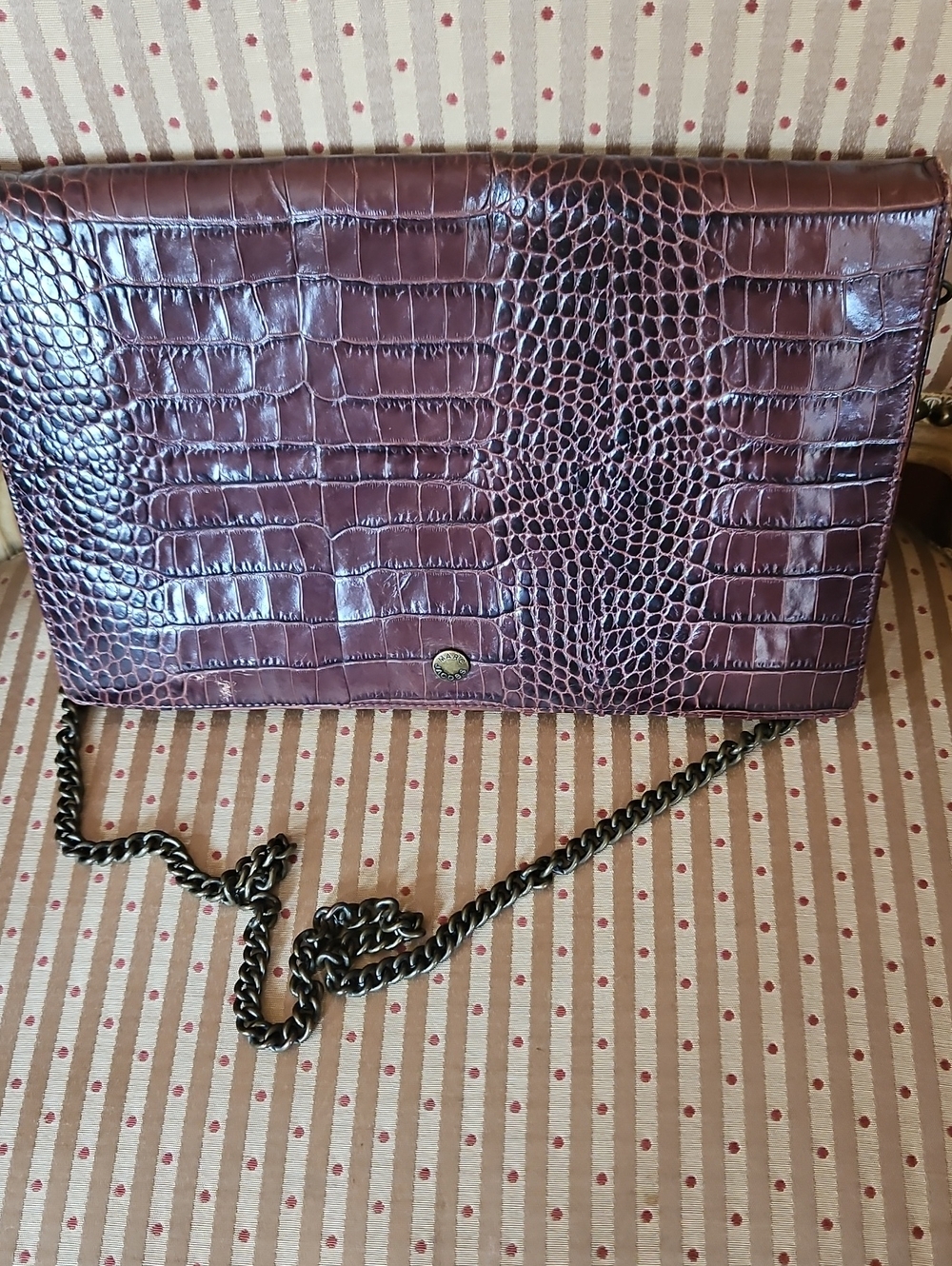 Marc Jacobs Croc-Embossed Brown Leather Chain Crossbody/ Clutch Bag